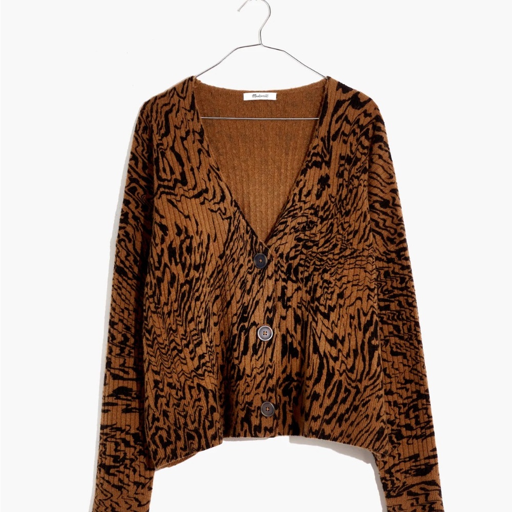 Madewell Tigerized Cameron Ribbed Cardigan Sweater in Coziest Yarn